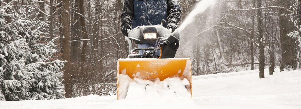 Snow blower equipped with LED light in operation