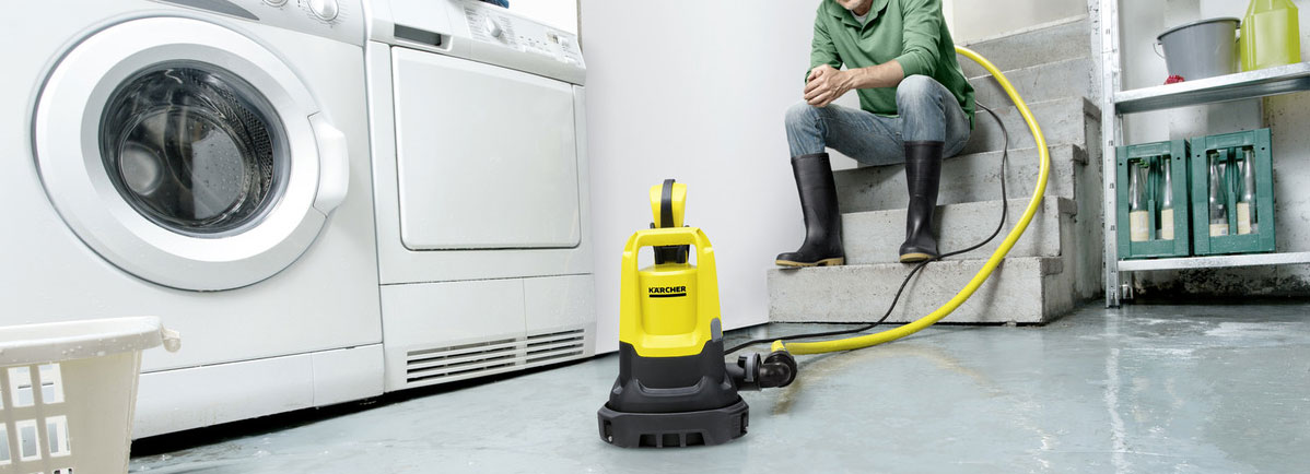 Karcher submersible pump used to drain water from a basement