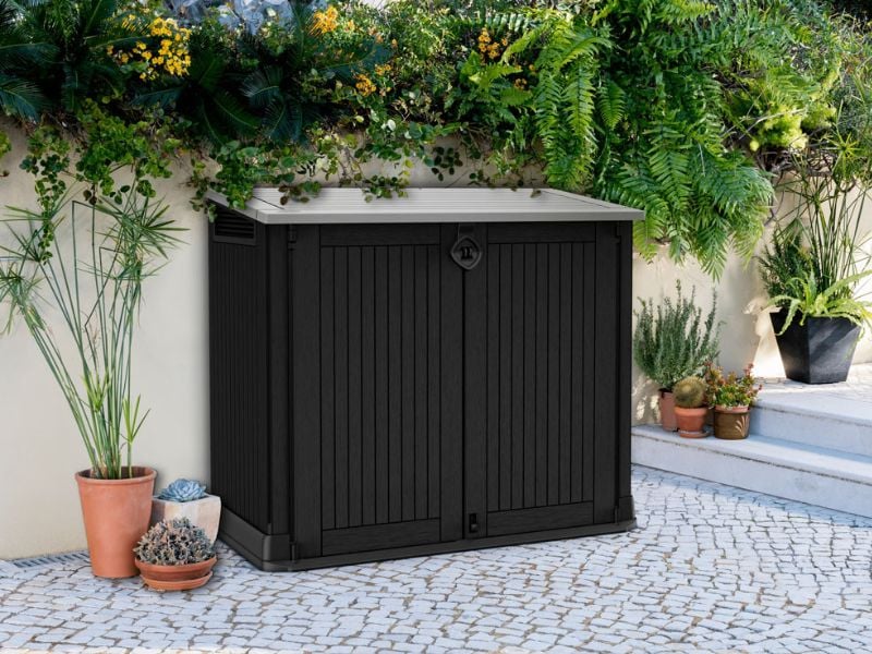 Black outdoor tool cabinet