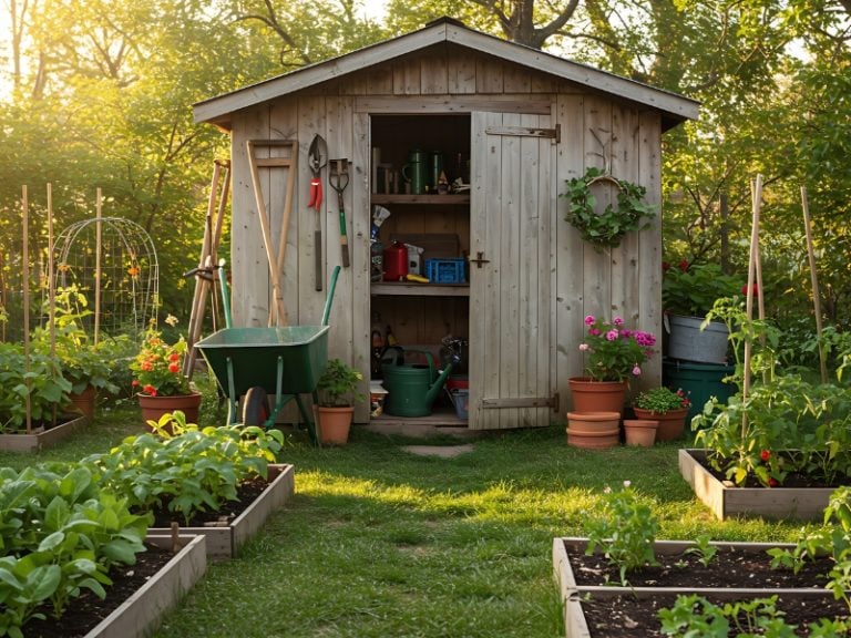 Wooden garden tool shed